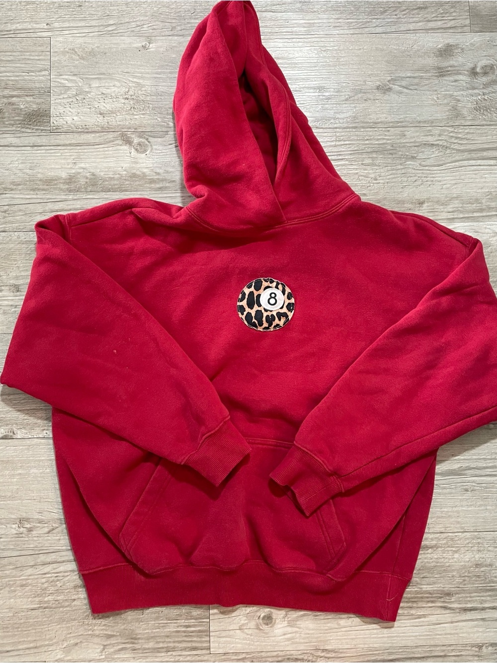 Pacsun Red Hooded Women’s Sweatshirt with Leopard 8 Emblem